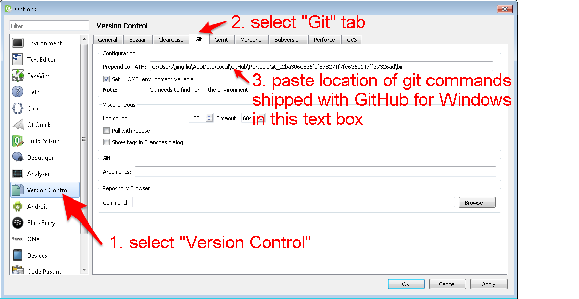 set git shipped with GitHub for Windows in Qt Creator
Options