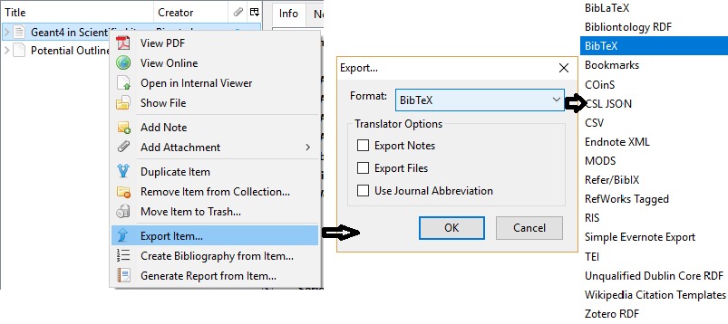 export reference in zotero to bibtex